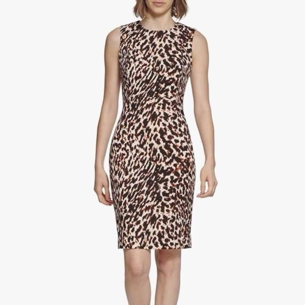Calvin Klein Animal Print Sleeveless Stretch Crepe Sheath‎ Dress Size 12